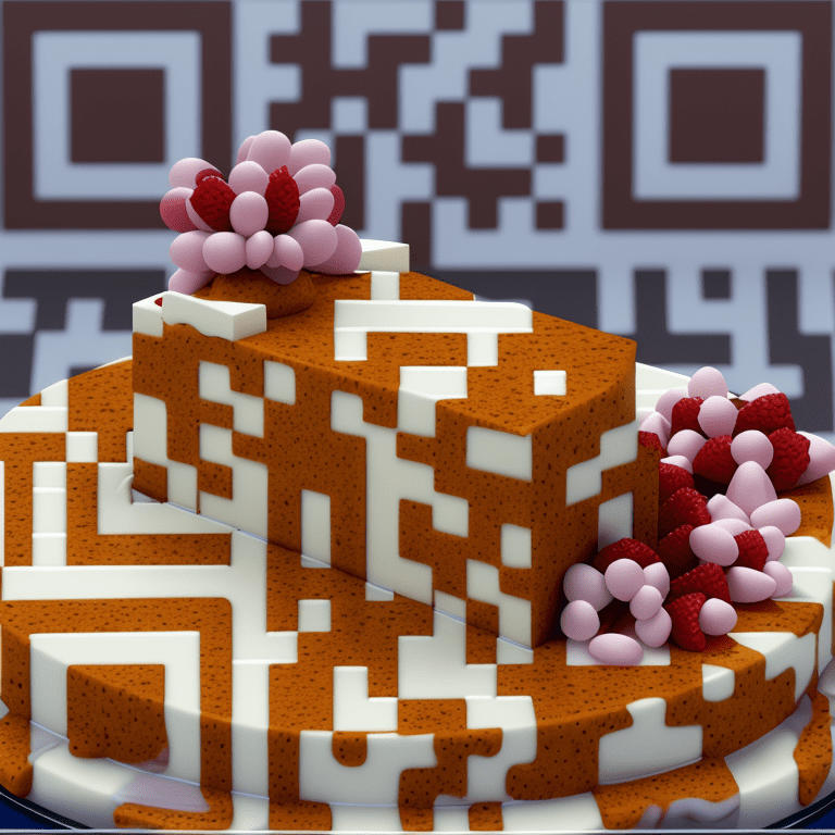 QR code resembling top view of apple pie on brown and white background